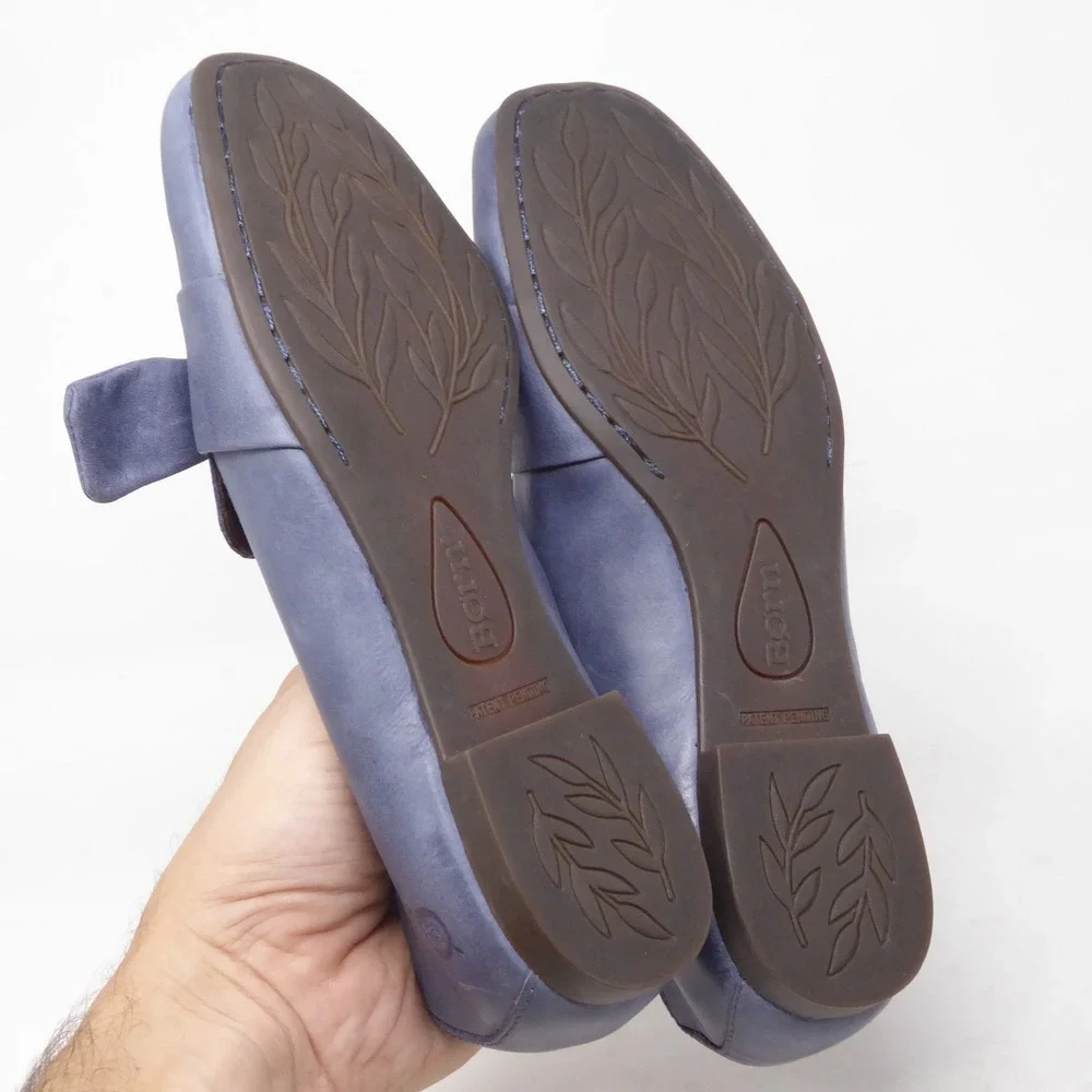 Born Womens Carrine Slip On Loafers Blue Leather Bow Size 7M